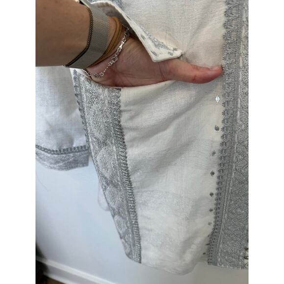 Vintage Sandy‎ Starkman White Silver Beaded Jacket Coat Embellished XL - Picture 6 of 10